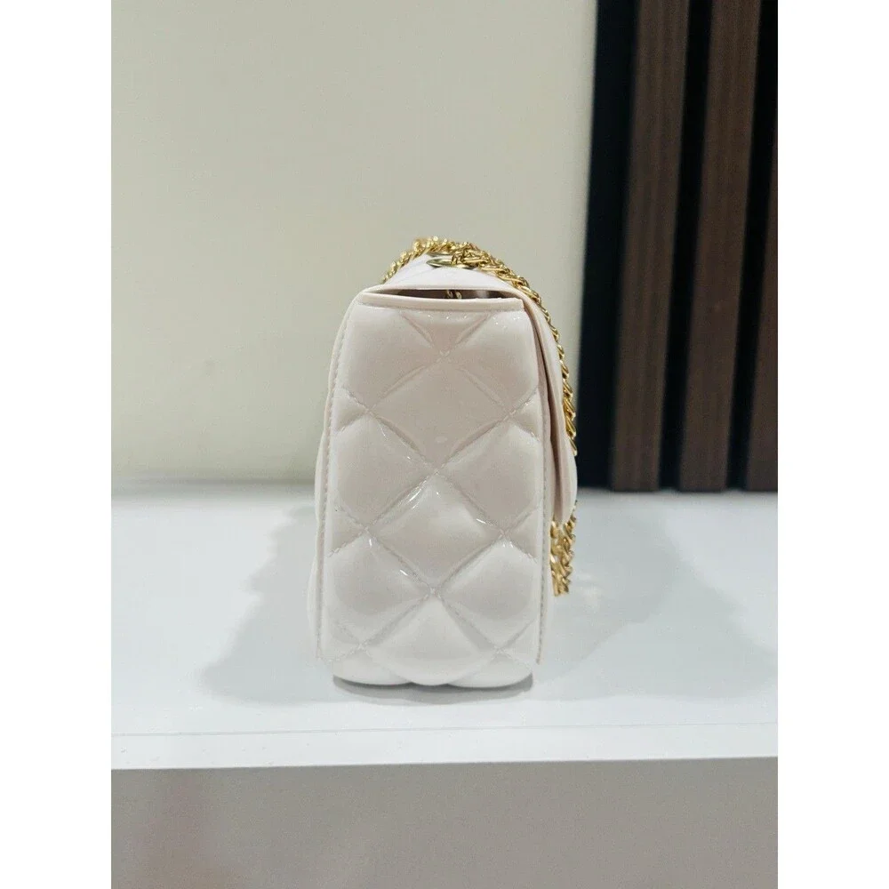 Pearly White Diamond Flap Leather Purse